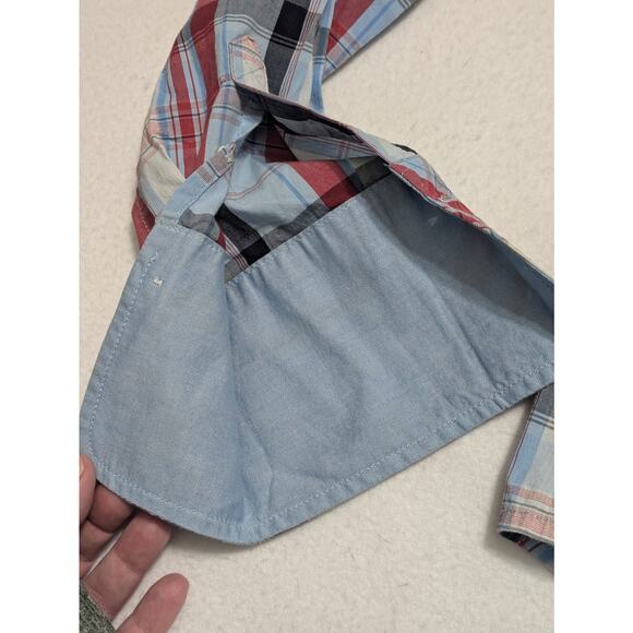 Escada Sport Shirt Button Up Women Red White Blue Plaid Small Top Blouse - Picture 3 of 10